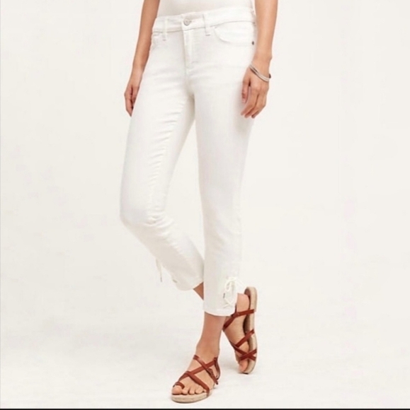 Anthropologie Pilcro Stet Ankle Lace Up Mid Rise White Jeans New 32‎ - Picture 1 of 13